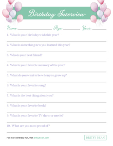 britsy bean birthday interview cards