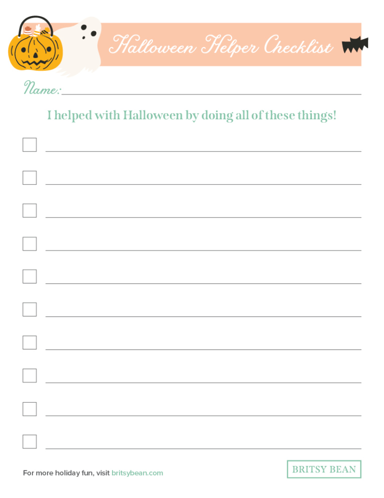 Britsy Bean Halloween Helper Checklist