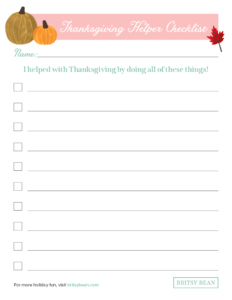 Britsy Bean Thanksgiving Helper Checklist