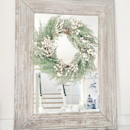 28 Inch Snowy Cypress Pine Wreath with Pearls